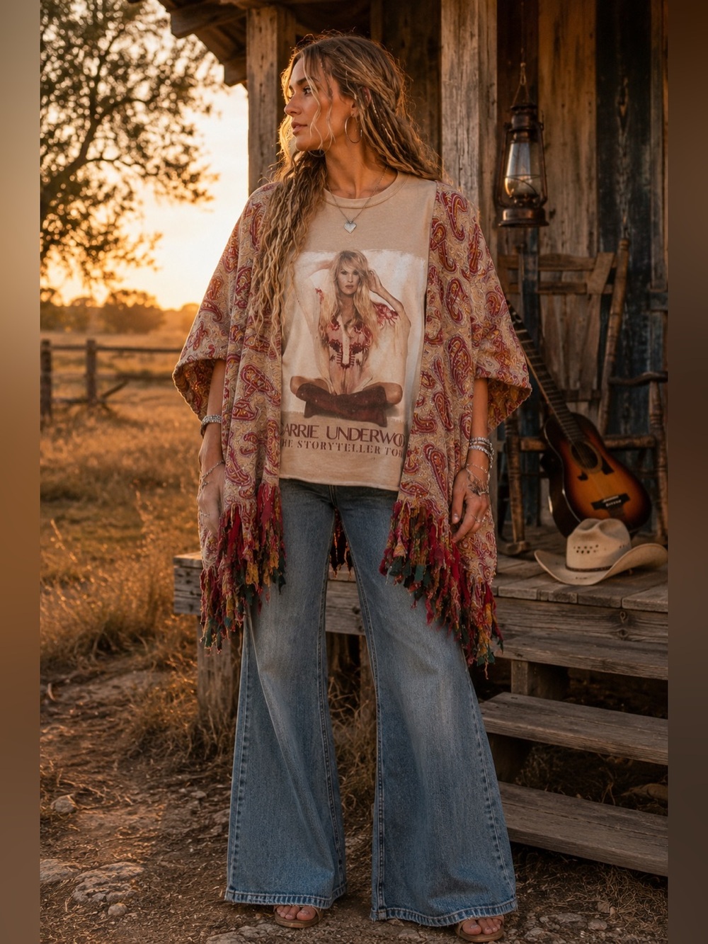 CARRIE UNDERWOOD Oversized Poncho-Style Top  Handmade OOAK Boho
